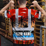 Hi Vis T Shirt Reflective Tapes Red Coconut Tree Custom Name Safety Workwear For Workers, Truckers, Operators