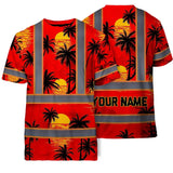 Hi Vis T Shirt Reflective Tapes Red Neon Flowers Custom Name