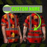 Hi Vis T Shirt Reflective Tapes Red Neon Flowers Custom Name