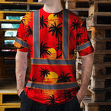 Hi Vis T Shirt Reflective Tapes Red Neon Flowers Custom Name