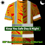 Hi Vis T Shirt Reflective Tapes Red Neon Lime Heliconia Custom Name Safety Workwear For Workers, Truckers, Operators