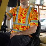 Hi Vis T Shirt Reflective Tapes Red Neon Lime Heliconia Custom Name Safety Workwear For Workers, Truckers, Operators