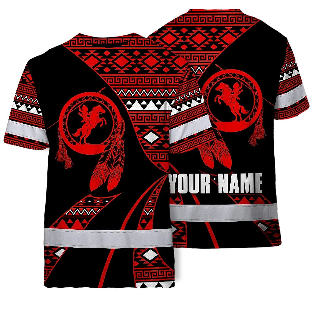 Hi Vis T Shirt Reflective Tapes Red Neon Native Custom Name Safety Workwear For Workers, Truckers, Operators