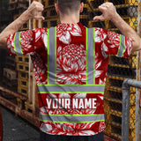Hi Vis T Shirt Reflective Tapes Red Neon White Protea Custom Name Safety Workwear For Workers, Truckers, Operators