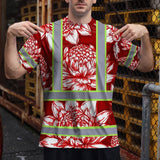Hi Vis T Shirt Reflective Tapes Red Neon White Protea Custom Name Safety Workwear For Workers, Truckers, Operators