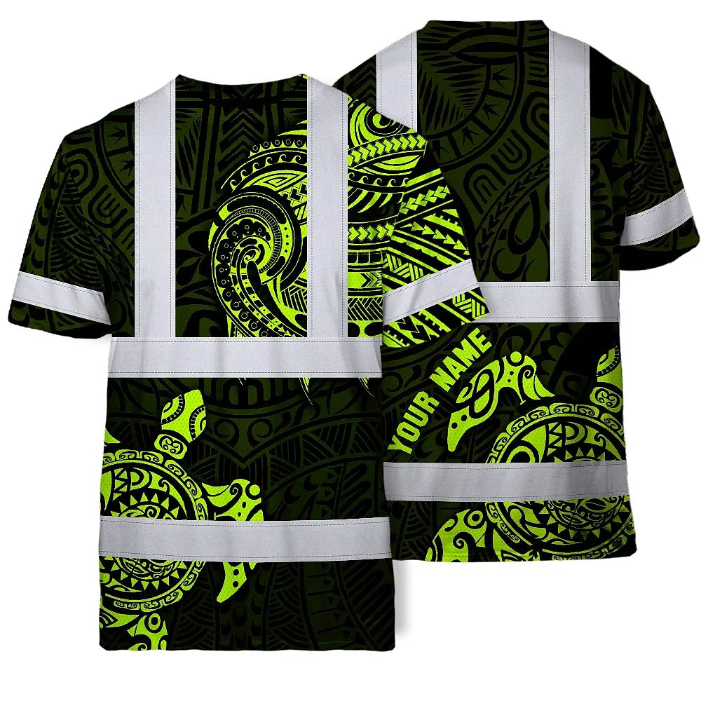 Hi Vis T Shirt Reflective Tapes Sea Turtle Hawaiian Polynesian Tribal Custom Name