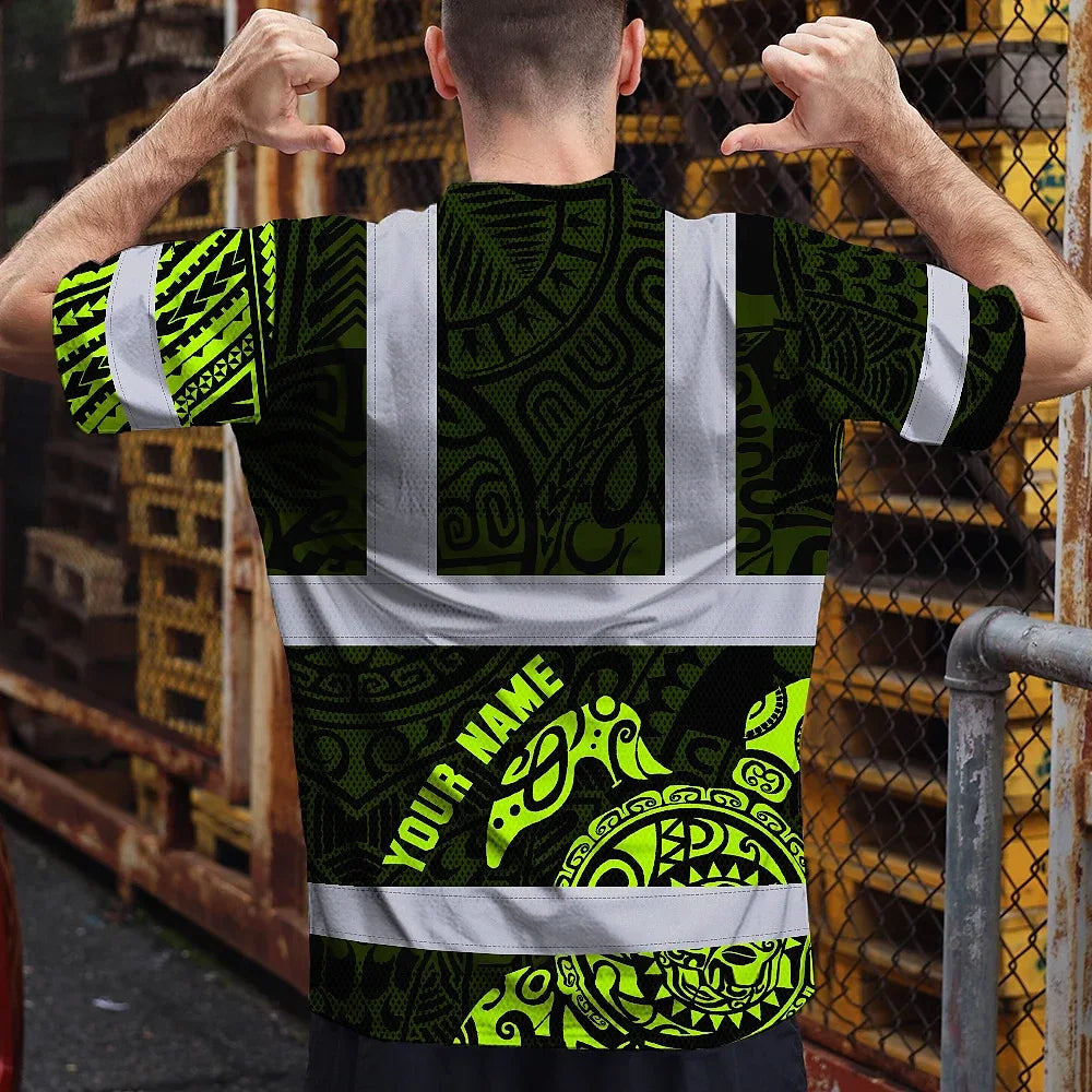 Hi Vis T Shirt Reflective Tapes Sea Turtle Hawaiian Polynesian Tribal Custom Name