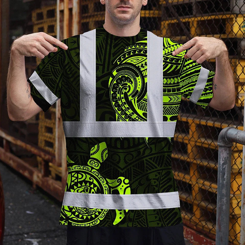 Hi Vis T Shirt Reflective Tapes Sea Turtle Hawaiian Polynesian Tribal Custom Name