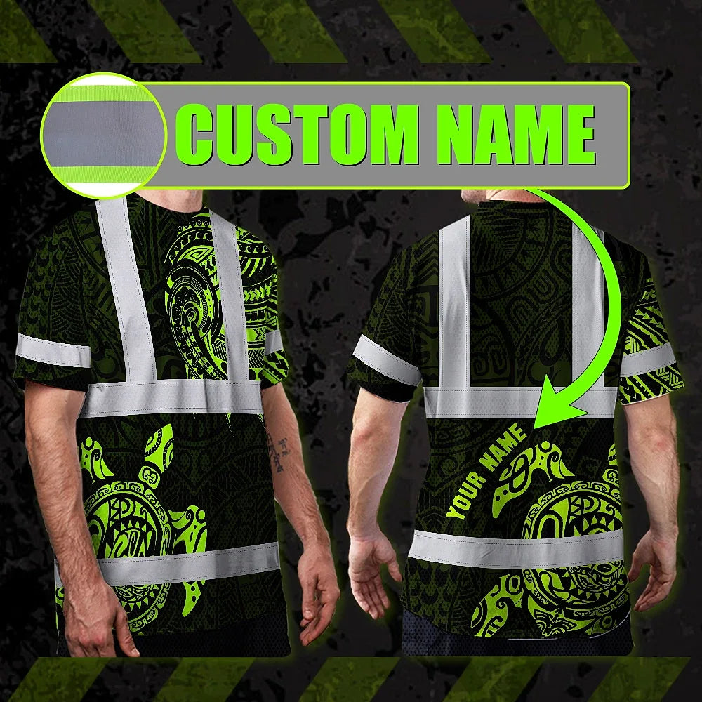 Hi Vis T Shirt Reflective Tapes Sea Turtle Hawaiian Polynesian Tribal Custom Name