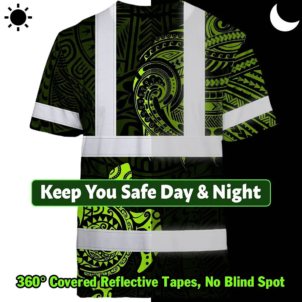 Hi Vis T Shirt Reflective Tapes Sea Turtle Hawaiian Polynesian Tribal Custom Name