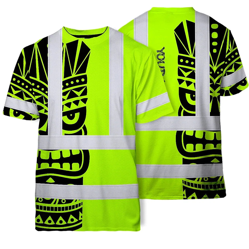 Hi Vis T Shirt Reflective Tapes TiKi Hawaiian Polynesian Tribal Custom Name