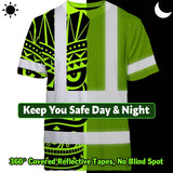 Hi Vis T Shirt Reflective Tapes TiKi Hawaiian Polynesian Tribal Custom Name