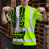 Hi Vis T Shirt Reflective Tapes TiKi Hawaiian Polynesian Tribal Custom Name