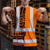 Hi Vis T Shirt Reflective Tapes TiKi Orange Neon Polynesian Tribal Custom Name Safety Workwear For Workers, Truckers, Operators