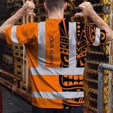 Hi Vis T Shirt Reflective Tapes TiKi Orange Neon Polynesian Tribal Custom Name Safety Workwear For Workers, Truckers, Operators