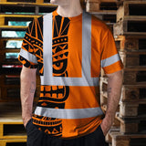 Hi Vis T Shirt Reflective Tapes TiKi Orange Neon Polynesian Tribal Custom Name Safety Workwear For Workers, Truckers, Operators