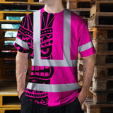 Hi Vis T Shirt Reflective Tapes TiKi Pink Neon Polynesian Tribal Custom Name Safety Workwear For Workers, Truckers, Operators