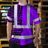 Hi Vis T Shirt Reflective Tapes TiKi  Violet Neon Polynesian Tribal Custom Name Safety Workwear For Workers, Truckers, Operators