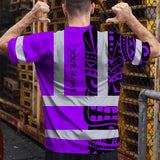 Hi Vis T Shirt Reflective Tapes TiKi  Violet Neon Polynesian Tribal Custom Name Safety Workwear For Workers, Truckers, Operators