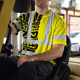 Hi Vis T Shirt Reflective Tapes TiKi Yellow Neon Polynesian Tribal Custom Name Safety Workwear For Workers, Truckers, Operators