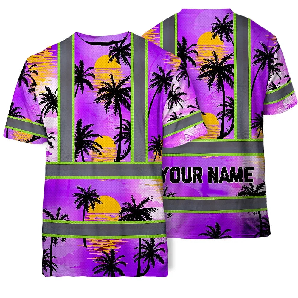 Hi Vis T Shirt Reflective Tapes Violet Neon Flowers Custom Name