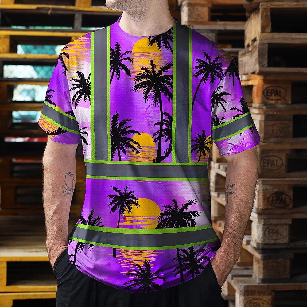 Hi Vis T Shirt Reflective Tapes Violet Neon Flowers Custom Name