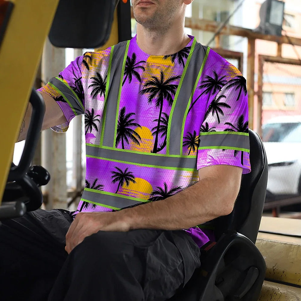 Hi Vis T Shirt Reflective Tapes Violet Neon Flowers Custom Name