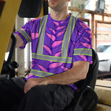 Hi Vis T Shirt Reflective Tapes Violet Neon Pink Heliconia Custom Name Safety Workwear For Workers, Truckers, Operators