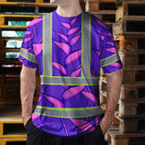 Hi Vis T Shirt Reflective Tapes Violet Neon Pink Heliconia Custom Name Safety Workwear For Workers, Truckers, Operators