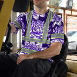 Hi Vis T Shirt Reflective Tapes Violet Neon White Protea Custom Name Safety Workwear For Workers, Truckers, Operators