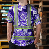 Hi Vis T Shirt Reflective Tapes Violet Neon White Protea Custom Name Safety Workwear For Workers, Truckers, Operators