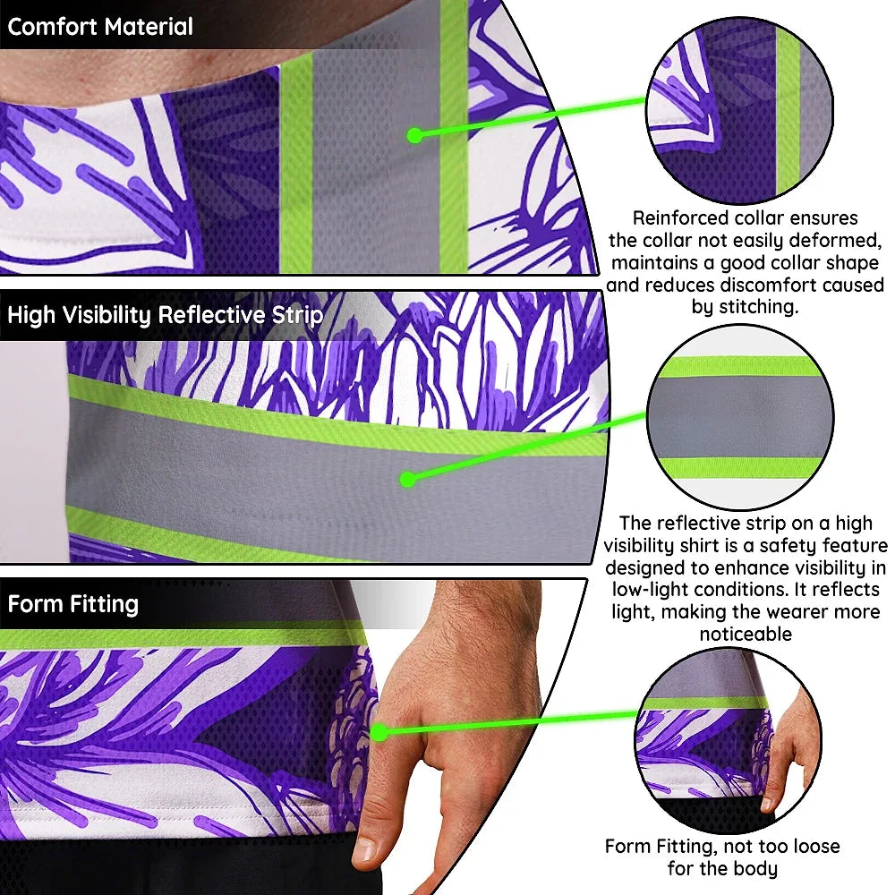 Hi Vis T Shirt Reflective Tapes Violet Neon White Protea Custom Name Safety Workwear For Workers, Truckers, Operators
