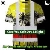 Hi Vis T Shirt Reflective Tapes Yellow Coconut Tree Custom Name Safety Workwear For Workers, Truckers, Operators