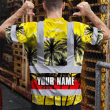 Hi Vis T Shirt Reflective Tapes Yellow Coconut Tree Custom Name Safety Workwear For Workers, Truckers, Operators