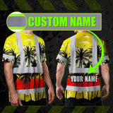 Hi Vis T Shirt Reflective Tapes Yellow Coconut Tree Custom Name Safety Workwear For Workers, Truckers, Operators