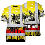 Hi Vis T Shirt Reflective Tapes Yellow Coconut Tree Custom Name Safety Workwear For Workers, Truckers, Operators