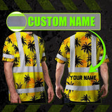 Hi Vis T Shirt Reflective Tapes Yellow Neon Flowers Custom Name Safety Workwear Workers, Truckers, Operators