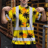 Hi Vis T Shirt Reflective Tapes Yellow Neon Flowers Custom Name Safety Workwear For Workers, Truckers, Operators