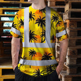 Hi Vis T Shirt Reflective Tapes Yellow Neon Flowers Custom Name Safety Workwear Workers, Truckers, Operators