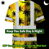 Hi Vis T Shirt Reflective Tapes Yellow Neon Flowers Custom Name Safety Workwear For Workers, Truckers, Operators