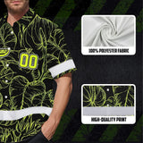 Hi Vis Team Hawaiian Shirt Reflective Tapes Black Green Leaf Custom Name And Number Safety Workwear For Baseball Team Workers, Truckers, Operators