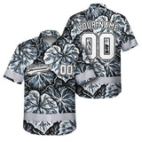 Hi Vis Team Hawaiian Shirt Reflective Tapes Black White Leaf Custom Name And Number Safety Workwear For Baseball Team Workers, Truckers, Operators