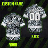 Hi Vis Team Hawaiian Shirt Reflective Tapes Black White Leaf Custom Name And Number Safety Workwear For Baseball Team Workers, Truckers, Operators