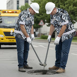 Hi Vis Team Hawaiian Shirt Reflective Tapes Black White Leaf Custom Name And Number Safety Workwear For Baseball Team Workers, Truckers, Operators
