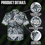 Hi Vis Team Hawaiian Shirt Reflective Tapes Black White Leaf Custom Name And Number Safety Workwear For Baseball Team Workers, Truckers, Operators