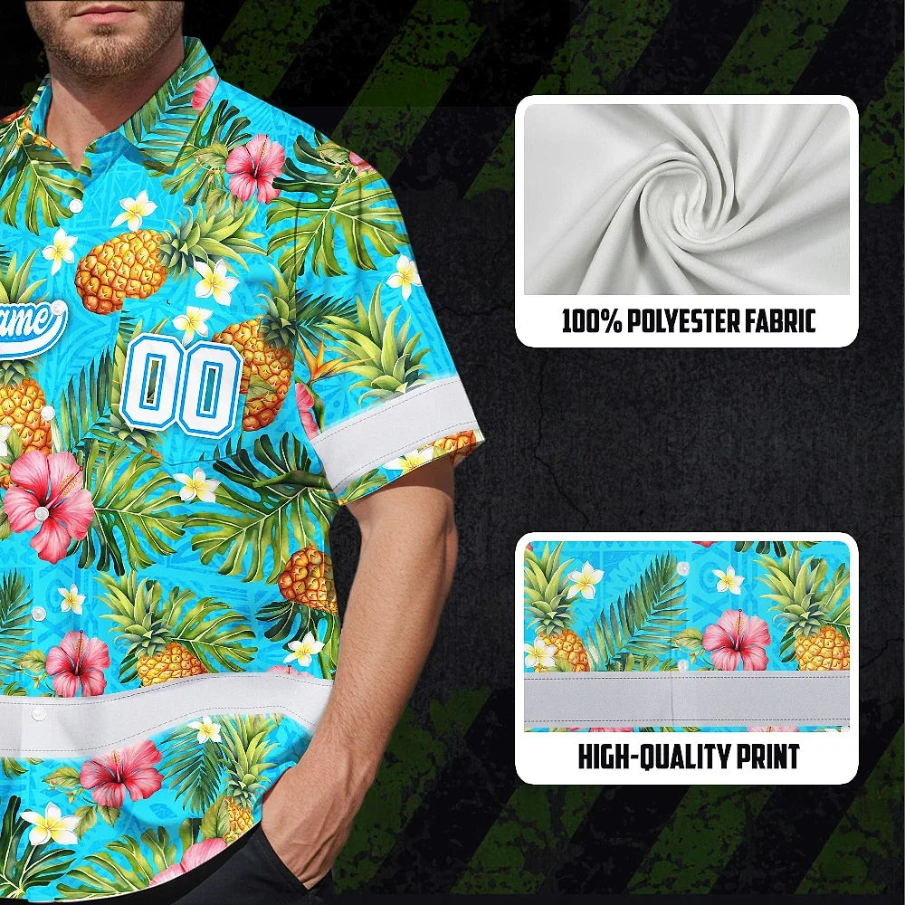 Hi Vis Team Hawaiian Shirt Reflective Tapes Blue 2 Custom Name And Number Safety Workwear For Baseball Team, Workers, Truckers, Operators