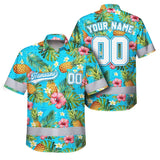 Hi Vis Team Hawaiian Shirt Reflective Tapes Blue 2 Custom Name And Number Safety Workwear For Baseball Team, Workers, Truckers, Operators