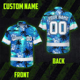 Hi Vis Team Hawaiian Shirt Reflective Tapes Blue Black Tree Custom Name And Number Safety Workwear For Baseball Team Workers, Truckers, Operators