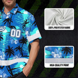 Hi Vis Team Hawaiian Shirt Reflective Tapes Blue Black Tree Custom Name And Number Safety Workwear For Baseball Team Workers, Truckers, Operators