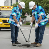 Hi Vis Team Hawaiian Shirt Reflective Tapes Blue Black Tree Custom Name And Number Safety Workwear For Baseball Team Workers, Truckers, Operators